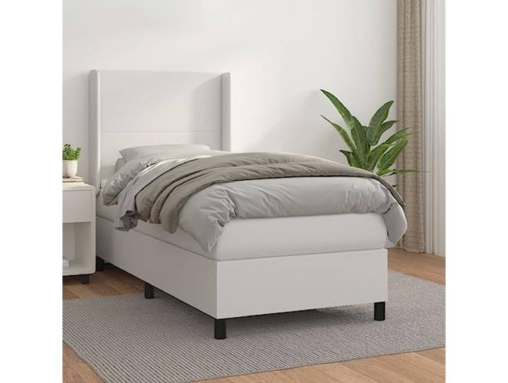 YNGBHFNOP Kunstleder Boxspringbett höhenverstellbares Kopfteil Boxspringbett mit Matratze Weiß 90x200 cm Kunstleder Bett inklusive Topper verstellbares Kopfteil Taschenfederkern