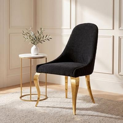 Esofastore Contemporary Black Fabric Upholstered Side Chair Set Cabriole Legs