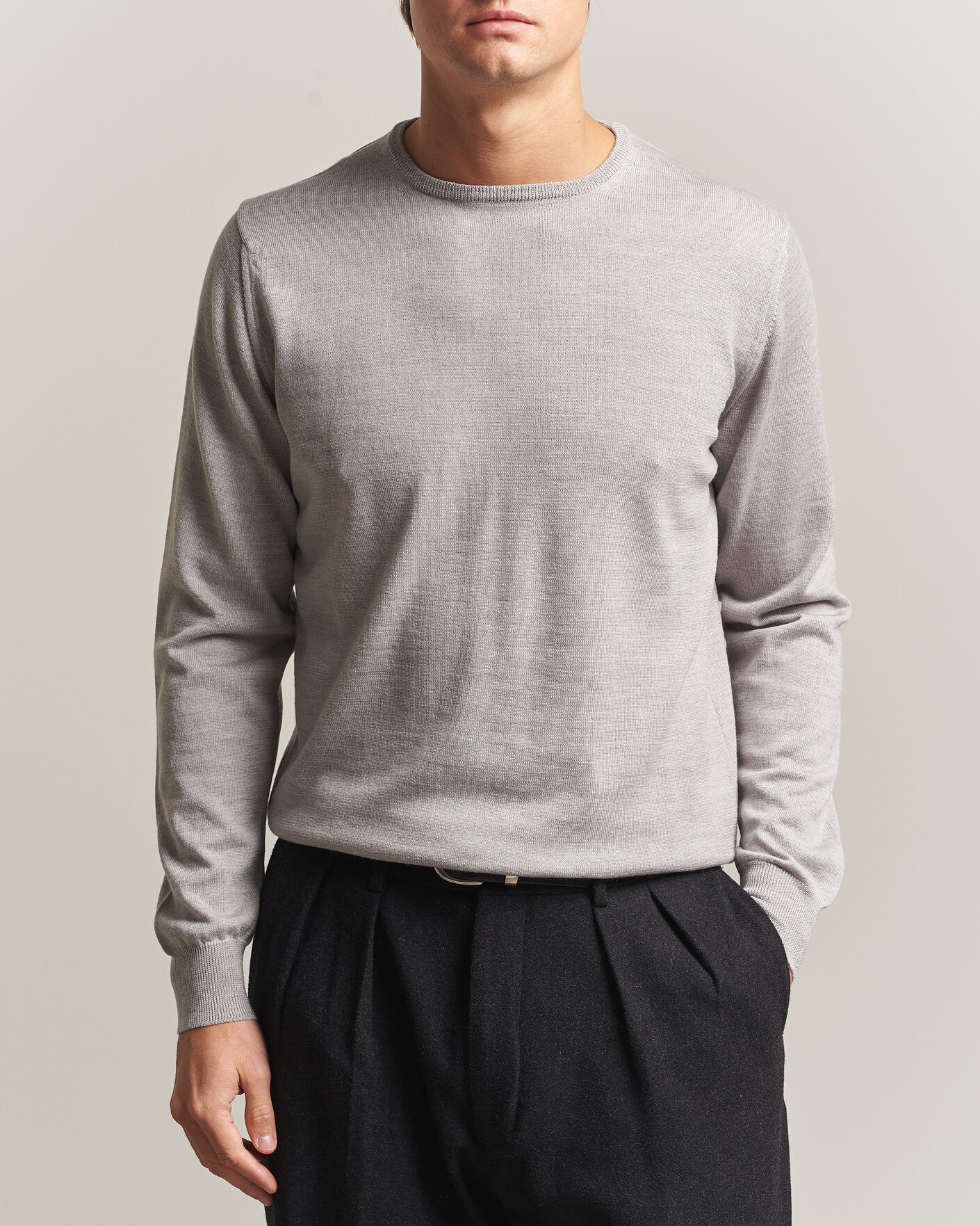 Morgano Extra Fine Merino Wool Crewneck Light Grey men XL