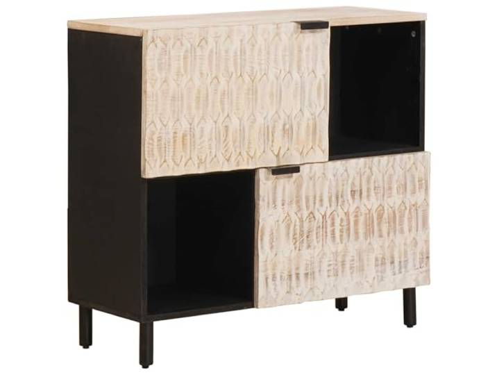 Heofavd Sideboard Massivholz Mango Anrichte Weiß Gewaschen 80x33x75 cm