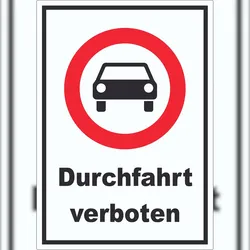 HB-Druck Durchfahrt verboten PKW Symbol Aufkleber A4 (210x297mm)