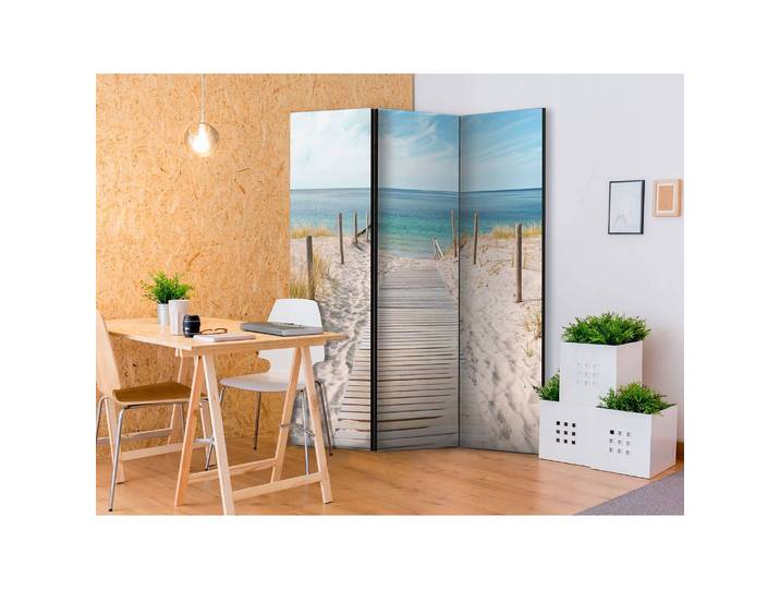 home24 Kamerscherm Holiday at the Seaside vlies beige 135 x 172 x 3cm 3-delig