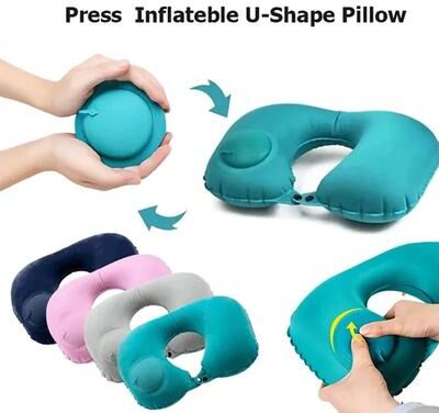 Inspired Living Ultra Compact Inflatable Neck Pillow For Travel Portable U Shaped Comfort Support pink