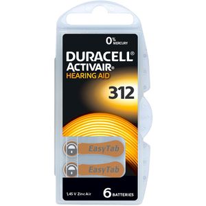 Duracell Hörgerätebatterie Easy Tab 312, 185 mAh, PR41, braun, Zink-Luft, 6 Stück