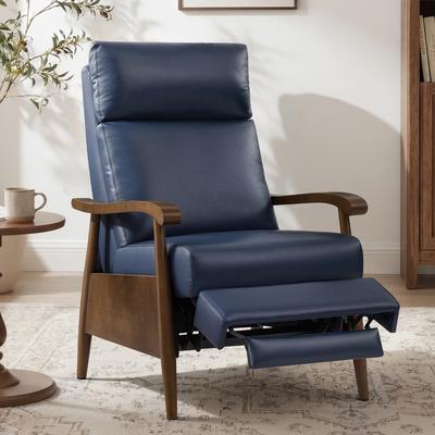 Velocisca Mid-Century Modern Recliner Chair, Push-Back Recliner with Solid Wood Arms for Living Room