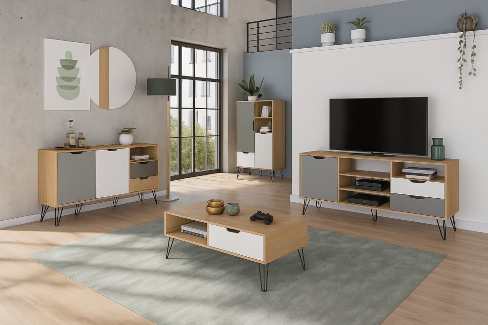 Pondecor Aparador alto de diseño moderno lacado. 91×35×132,5 cm