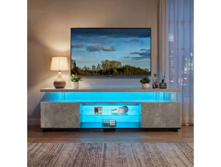 Meuble télévision - KOMHTOM - Rangements Cachet - 152x40x60 cm - Pour TV 60 pouces - Gris/Noir