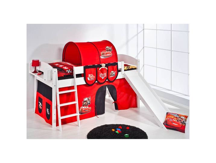 Lit mezzanine Disney Cars 90 x 200cm Blanc Avec échelle/Avec toboggan
