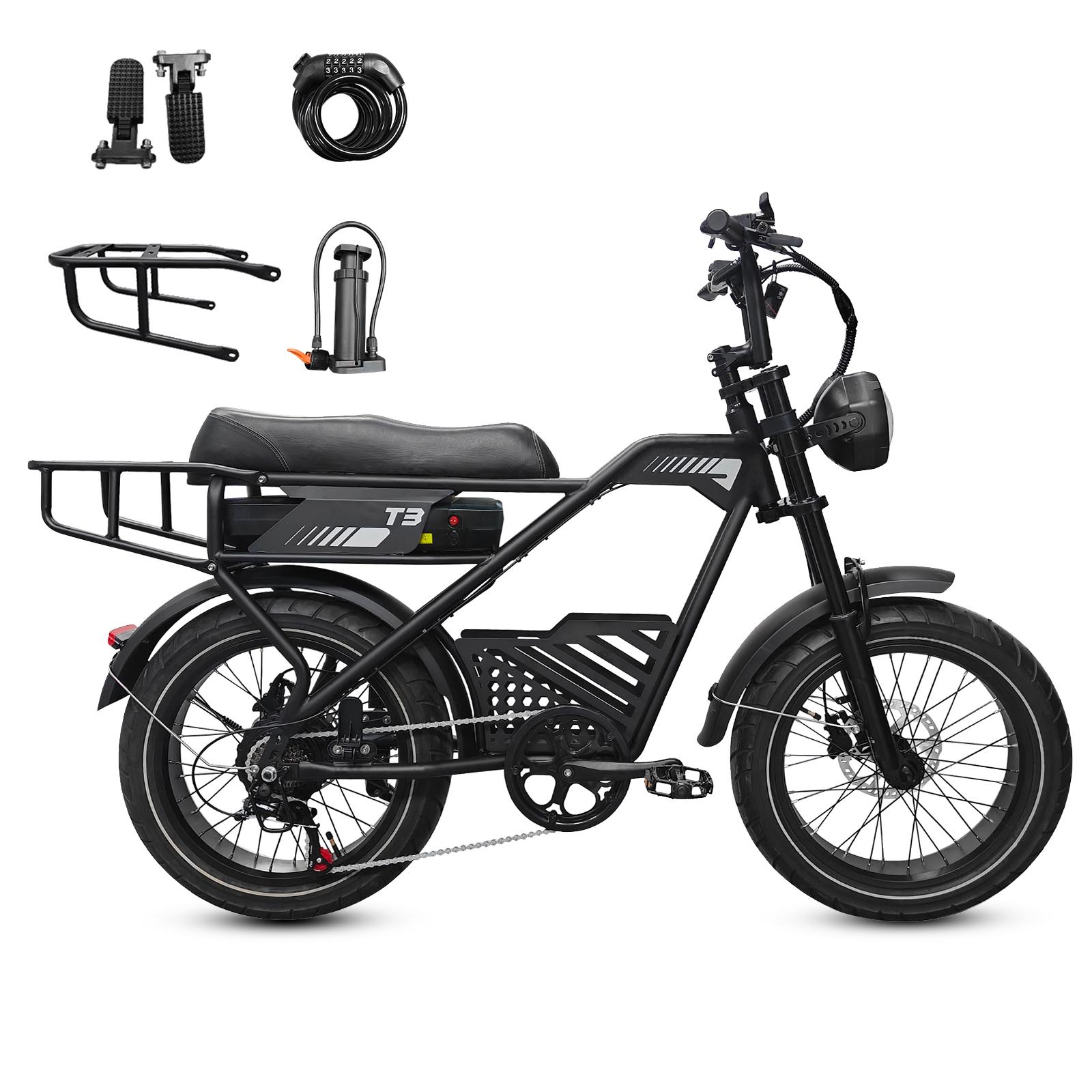 T3 E-Bike Fatbike Cityrad 20×4,0" 62 Nm Elektrofahrrad, 873 Wh, 150kg, bis zum 80km, Shimano 7-Gang, Scheibenbremsen, LCD & LED, NFC, Pedelec 25 km/h