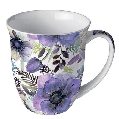 Ambiente Tasse 10cm Porzellan mit Anemonen Blumenmotiv - 0,4L Keramiktasse Porzellangeschirr Kaffeetasse Teetasse Kakaotasse Frühlinggeschirr Porzellantasse