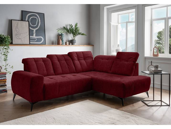 Ecksofa mit Ottomane & Funktion Rot Webstoff Colonia 261 x 104 x 200cm Ottomane davorstehend rechts Modern