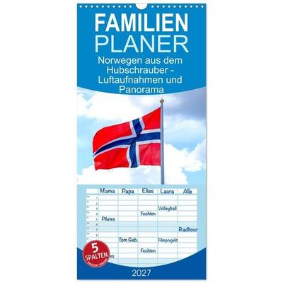 Familienplaner 2027 - Norwegen aus dem Hubschrauber - Luftaufnahmen und Panorama mit 5 Spalten (Wandkalender, 21 x 45 cm) CALVENDO