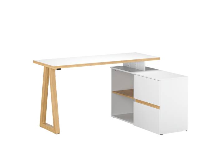 Eckschreibtisch TAUREN mit Schubladen 140 x 110 x 76 cm weiss/natur