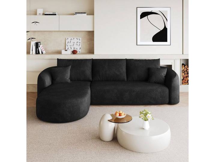 Luscriate - Canapé d'angle gauche 3 places 266x168x85 cm - assise profonde - sans montage - tissu chenille - noir