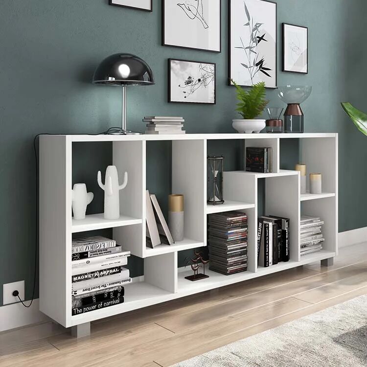 garneroarredamenti Libreria orizzontale 156x74h cm moderna soggiorno multiposizione bianco frassinato Eliza
