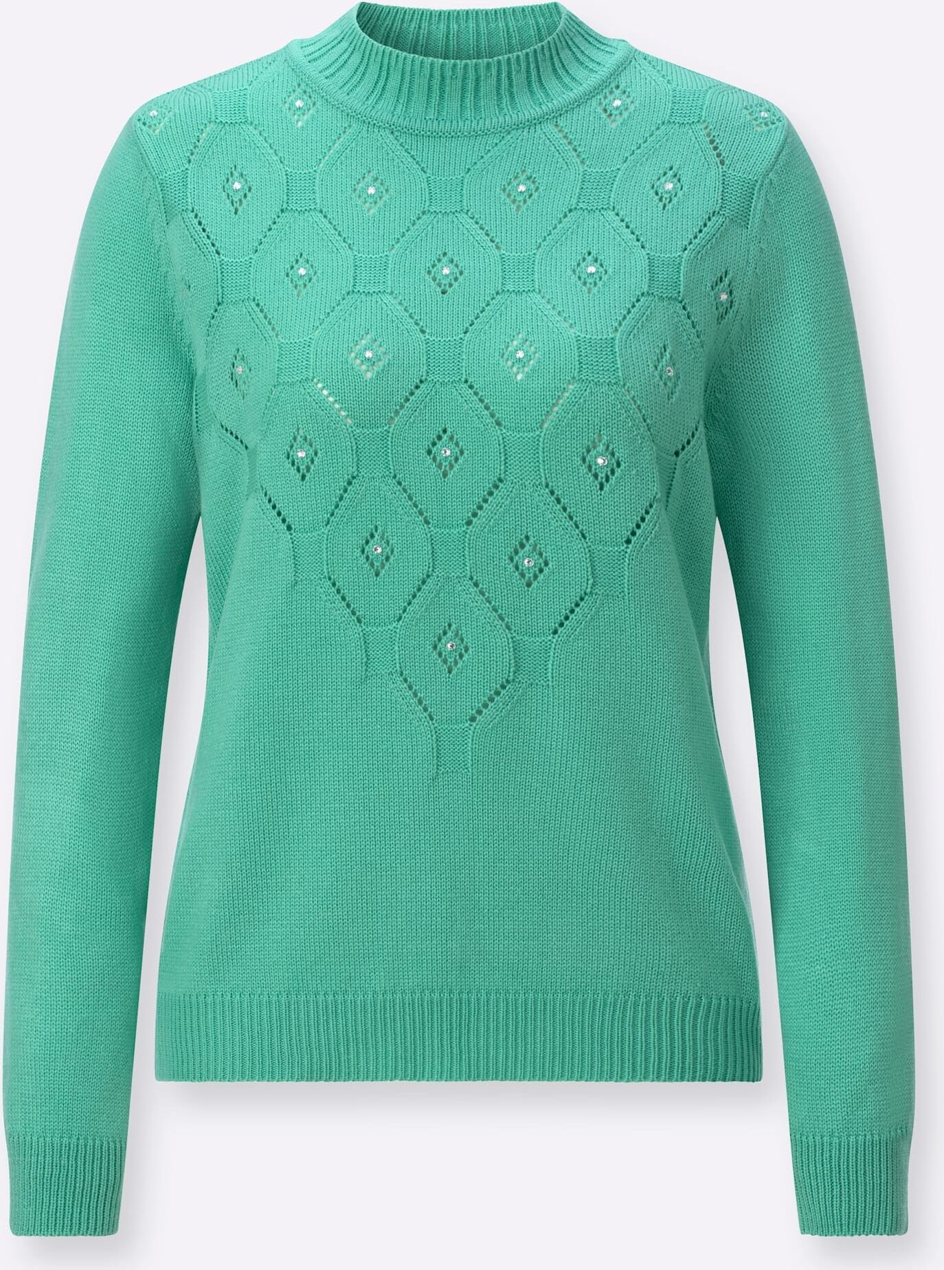 Strickpullover CLASSIC "Stehkragen-Pullover", Damen, Gr. 38, grün (blaugrün), 100% Polyacryl, unifarben, Pullover Strickpullover blaugrün 38