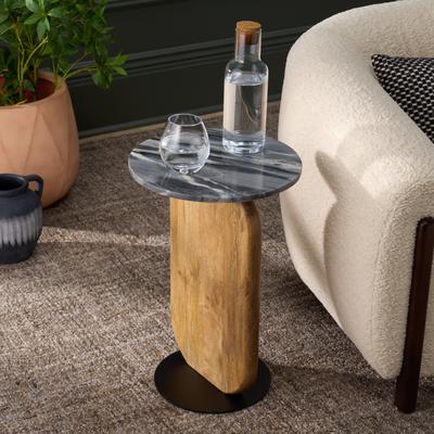 "SAFAVIEH Kokhy 14-Inch Marble Side Table, Natural and Black, Modern - 14"" W x 14"" D x 22"" H"