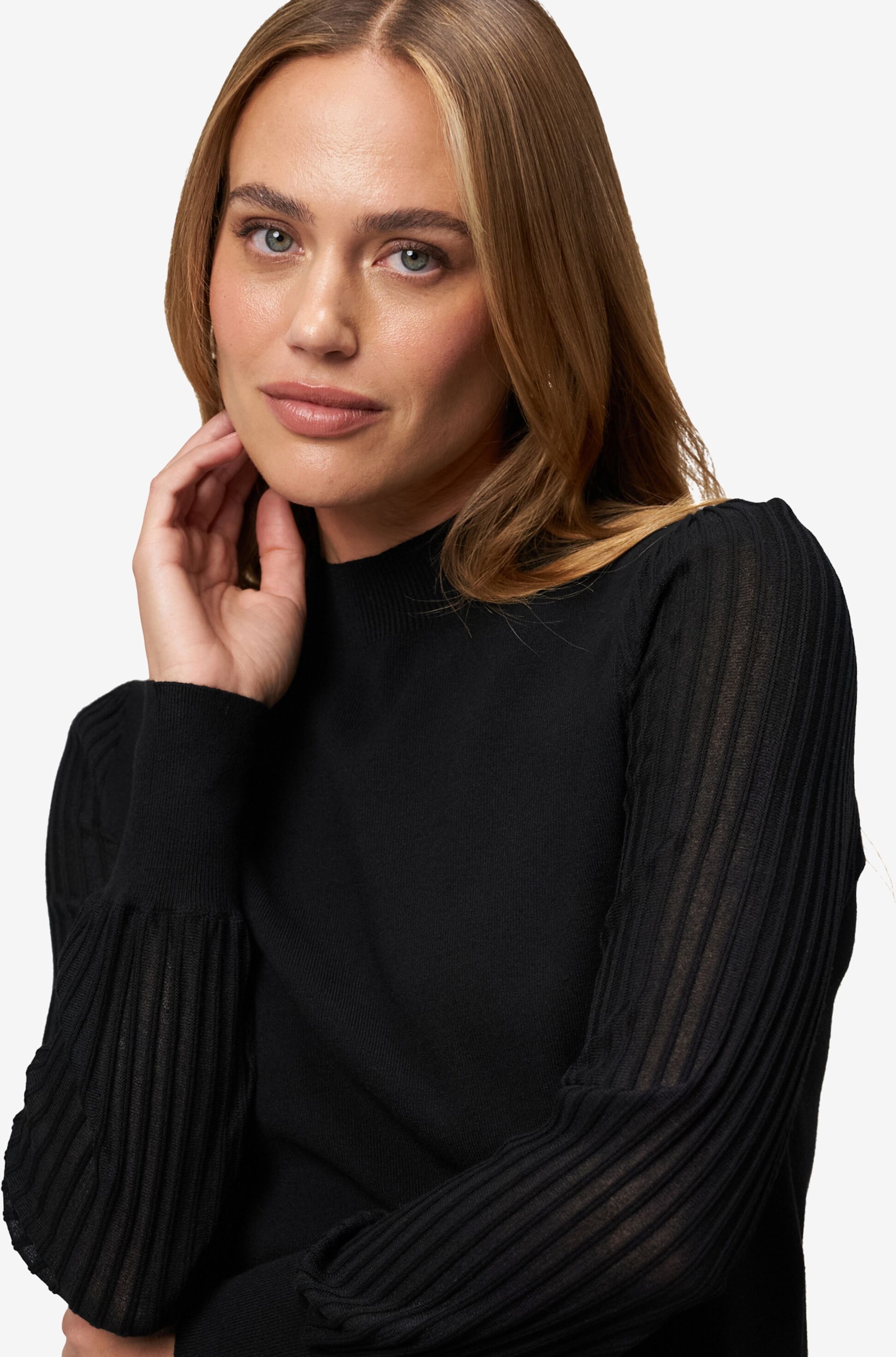 Strickpullover ZERO, Damen, Gr. 40, schwarz beauty, Feinstrick, Obermaterial: 72% Viskose, 28% Polyester, unifarben, figurbetont hüftbedeckend, Rundhals, Flachstrickbündchen, Pullover Strickpullover, mit transparenten Ärmeln schwarz beauty 40