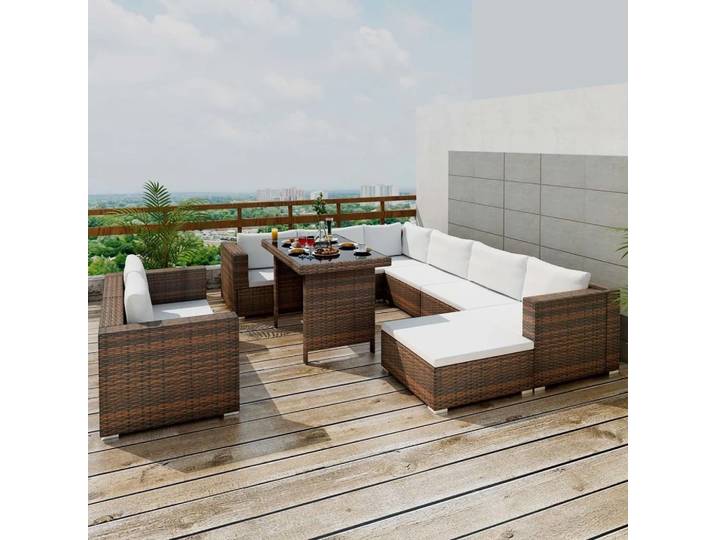 Maison Exclusive - Ensemble de salon de jardin 10 pièces avec coussins\, en rotin synthétique marron