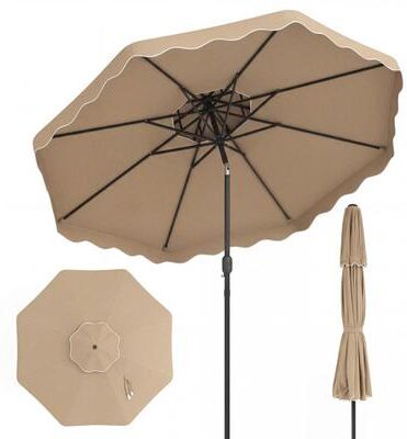 Costway 10 Feet Patio Umbrella with Push Button Tilt and Crank-Coffee