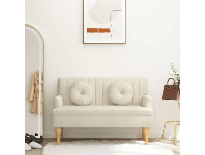 TEKGHUT Sitzbank mit Kissen 113x64,5x75,5 cm Leinen Leinenbezug, Polsterung, Rückenlehne, Armlehnen, Kautschukholzbeine, Sperrholzgestell, 110 kg pro Sitzplatz