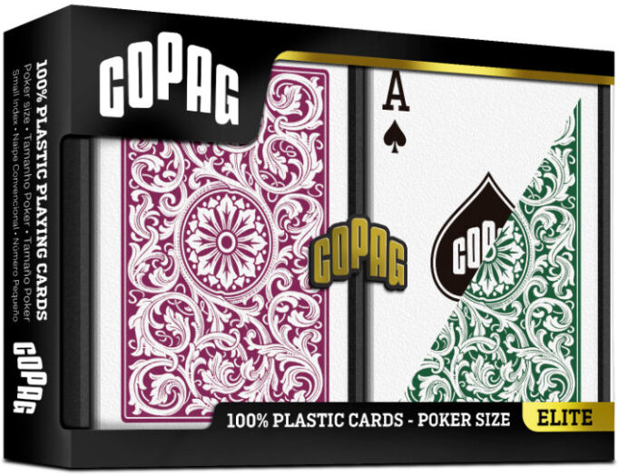 Boite 2 jeux de Cartes Poker Plastique Jumbo Index Vert et Bordeaux - Copag