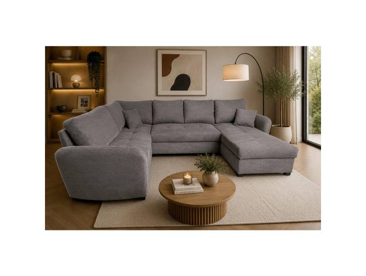 P & B Wohnlandschaft Sorina, Dunkelgrau, Kunststoff, 6-Sitzer, Füllung: Polyurethan (PUR),Polyurethan (Pur), U-Form, 305x202 cm, Schlafen auf Sitzhöhe, Armteil links, rechts, Rücken echt, Wohnzimmer, Sofas & Couches, Wohnlandschaften, Wohnlandschaft U-Form