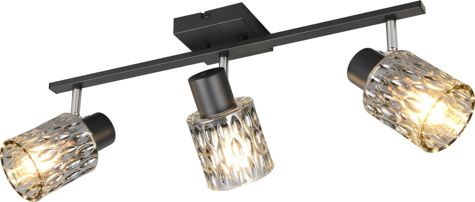 Trio Plafondlamp Jack zwart 3-lichts met transparante glazen