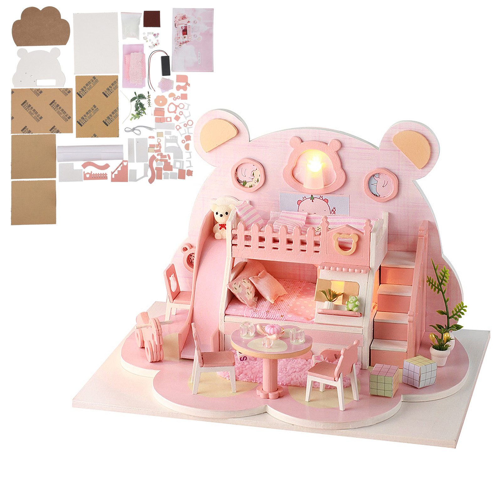 Cocosity Houten Poppenhuis met LED-verlichting - Doe-het-zelf Miniatuur Huismodel