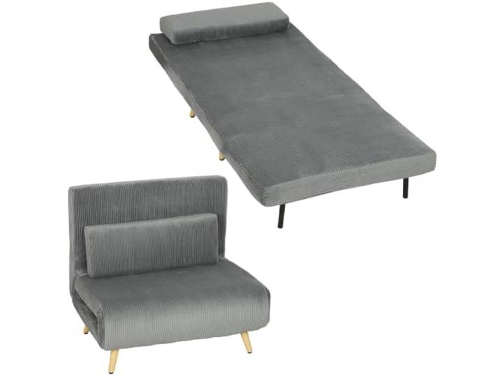 HOMCOM Schlafsessel 3 in 1 Schlafsofa mit Bettfunktion, 90x190cm Dunkelgrau Relaxsessel, mit Verstellbarer Rückenlehne, Lendenkissen, Cordoptik, für Wohnzimmer, Schlafzimmer