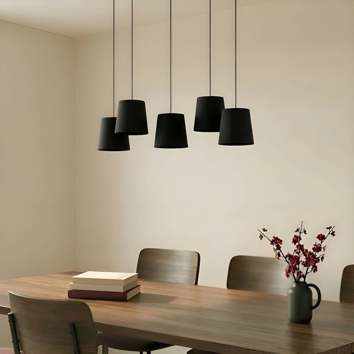 Lucande Hanglamp - 5 lichtpunten - Modern - Zwart en Hout - Metaal, Textiel en Hout