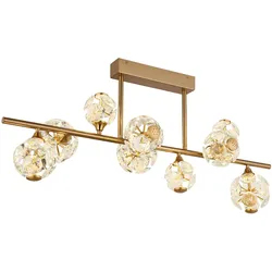 LED Deckenleuchte Deckenlampe goldfarben Wohnzimmerleuchte Glas Kristalle L101cm