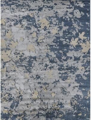 EXQUISITE RUGS Bamboo Silk Hand-knotted Blue/Grey Area Rug.
