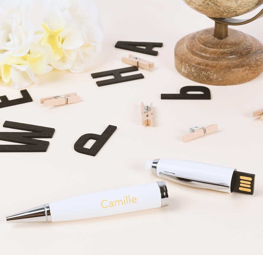 Ocadeau Stylo clé USB blanche gravé