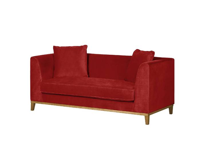 2-Sitzer Sofa Rot Samt Madhu 180 x 77 x 82cm Eiche Hell Glamour