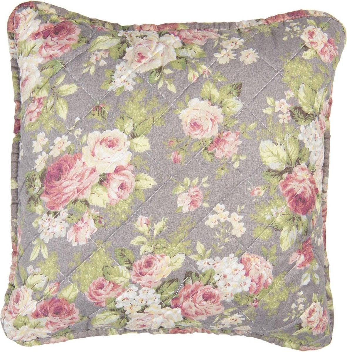 Clayre & Eef Kussenhoes Grijs Groen Polyester 40x40 cm