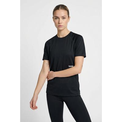 Trainingsshirt HUMMEL "HMLPULSE WORKOUT T-SHIRT S/S", Damen, Gr. XL (42), schwarz, Obermaterial: 100% Polyester, Shirts, mit dekorativem Print, atmungsaktiv, schnelltrocknend, aus Jerseystoff