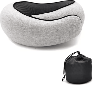Inspire Picks Memory Foam Travel Neck Pillow Adjustable U Shaped Snail Style Neck Support light Gray