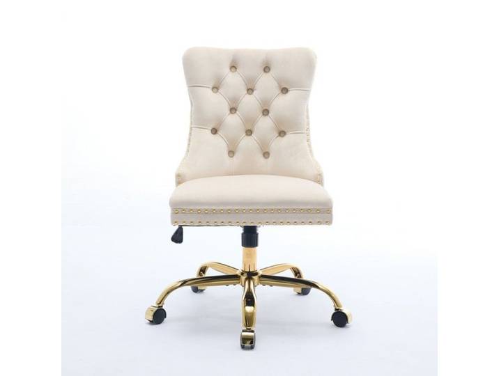 Chaise bureau design velours beige pivotante réglable base or 63x50x98cm - Bureau domicile moderne