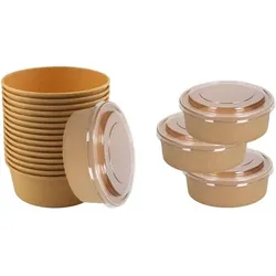 Lauroo 50 Stück Kraft Salatschalen mit Deckel Kraftpapier Schalen Box - 500 ml