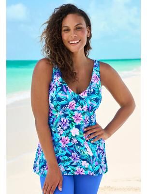 Plus Size Women's Flowy Tankini Top by Swim 365 in Royal Tropical (Size 34)