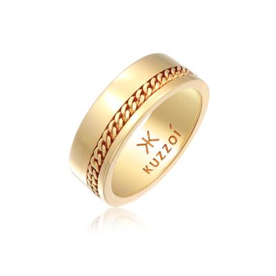 Silberring KUZZOI "Ring Herren Bandring Chunky Chain 925 Silber" Gr. 64, gold, Fingerringe, Herren, 64, Silber 925 (Sterlingsilber), Silberring