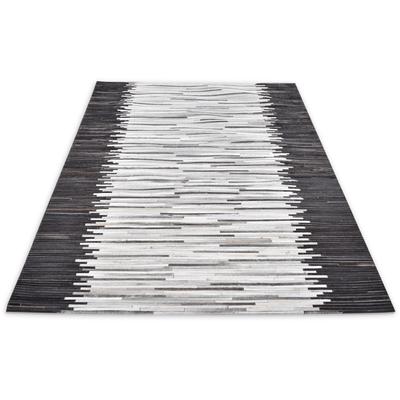 Fellteppich THEKO "Kobe-Streifen", silber (silberfarben), B:160cm H:3mm L:230cm, Kuhfell, Leder, Teppiche, Fellteppich, Patchwork, handgenäht, echtes Rinderfell in Naturtönen