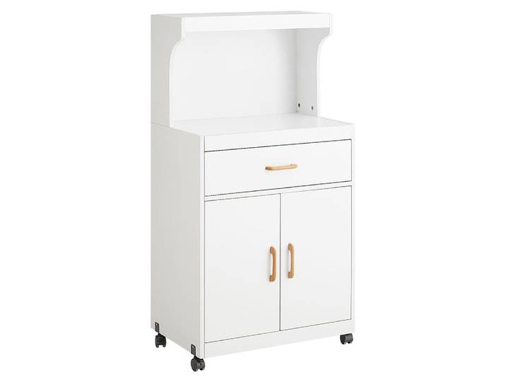 Desserte micro-onde 1 tiroir 2 portes effet bois blanc