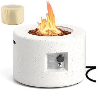 Costway Round Terrazzo Propane Gas Fire Pit Protective PVC Cover, Lava Rocks Included