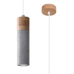 Pendellampe Hängeleuchte Deckenlampe Beton Holz Grau Esszimmerleuchte 1 Flammig