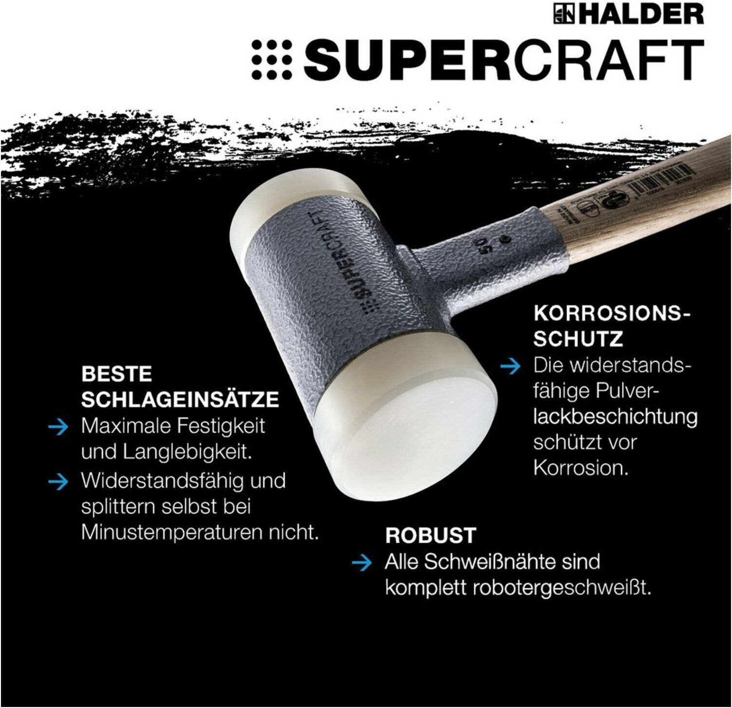 HALDER NORM+TECHNIK Rückschlagfreier Hammer mit 3-Komponentenstiel, Hammerkopf-⌀: 40mm (3399.040)