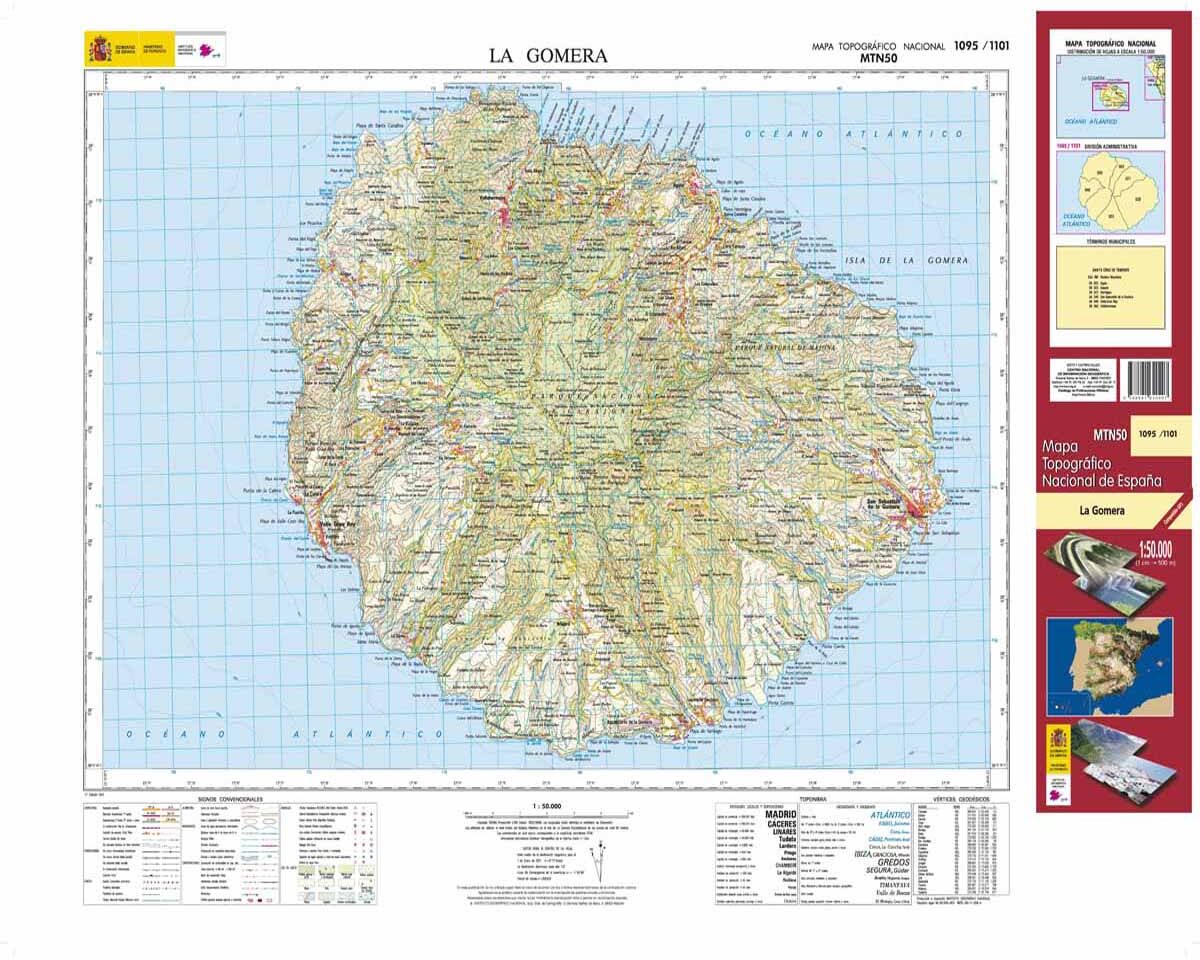 Carte topographique de l'Espagne n° 1095/1101 - La Gomera (La Gomera)   CNIG - 1/50 000