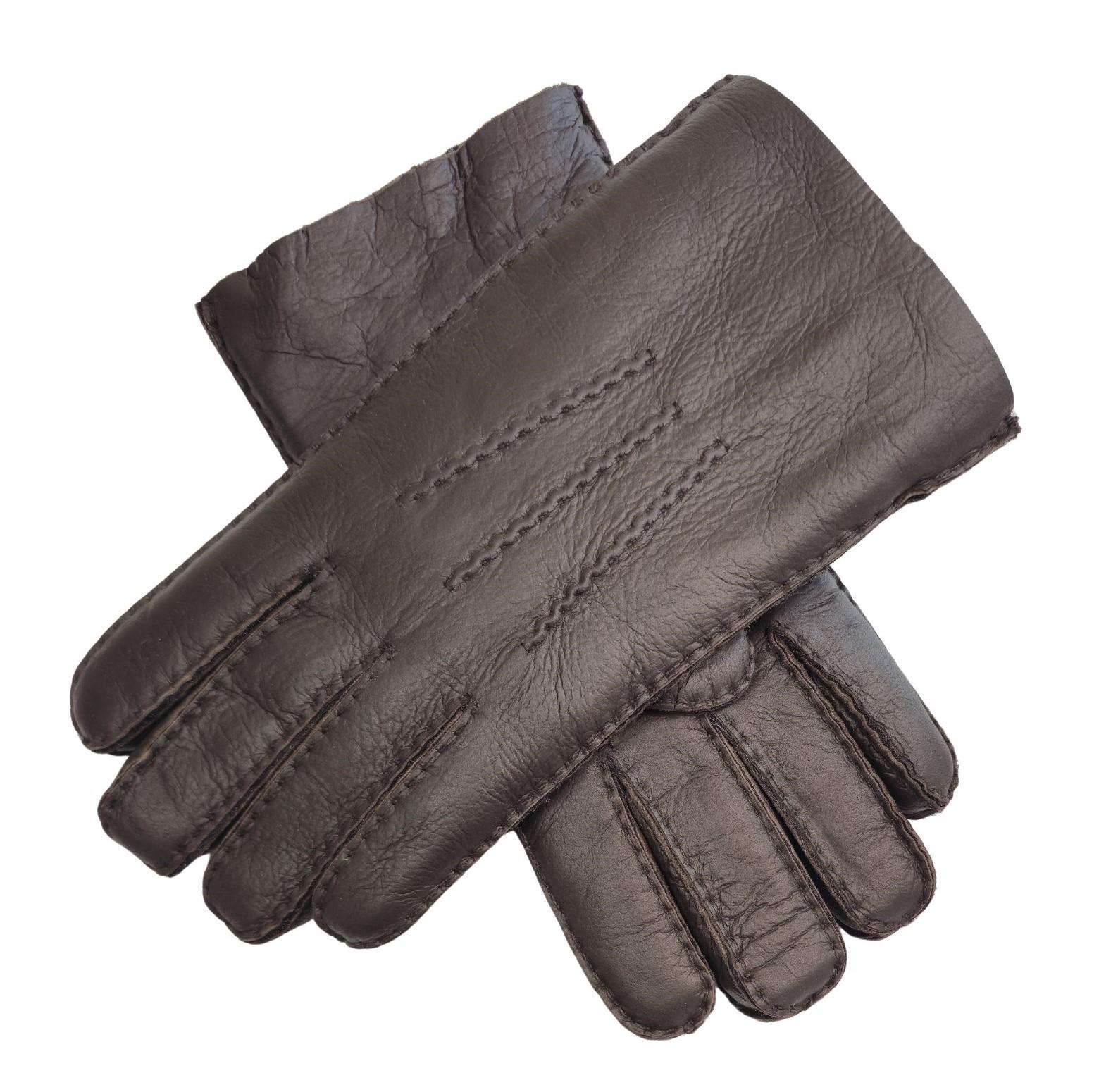 Heren Bruine Luxe Schapenvacht Leren Handschoenen