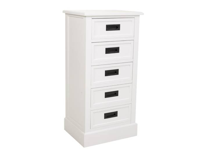 Commode artisanale en bois avec 5 tiroirs, blanc, 45x35x90 cm